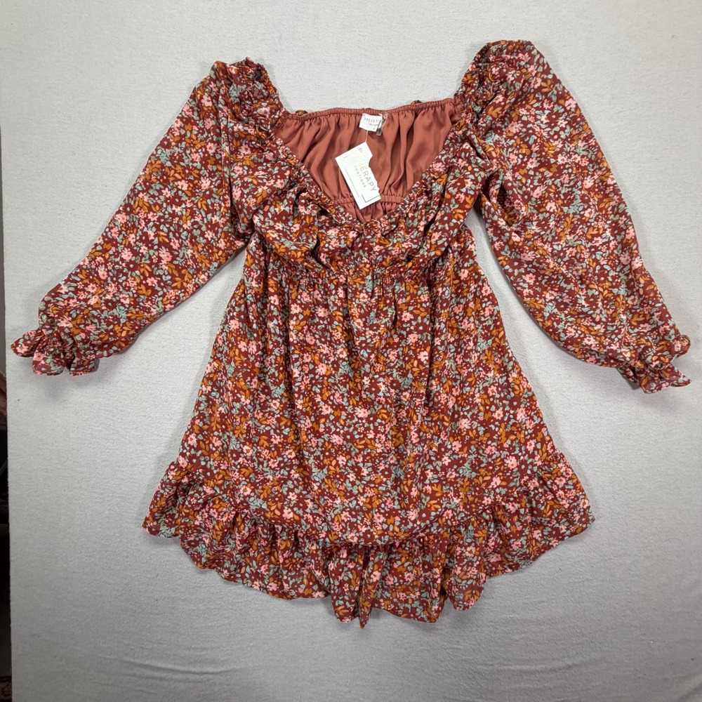 Dress Forum Mini Dress‎ Womens Small NWT Rust Floral Smocked Ruffle